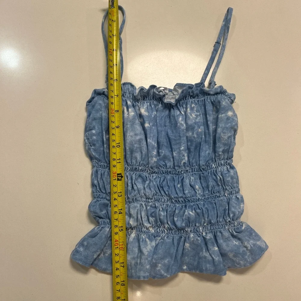 REFORMATION Gia Ruffle Peplum Convertible Strap Linen Top | XS | Retail $149 - Picture 6 of 8